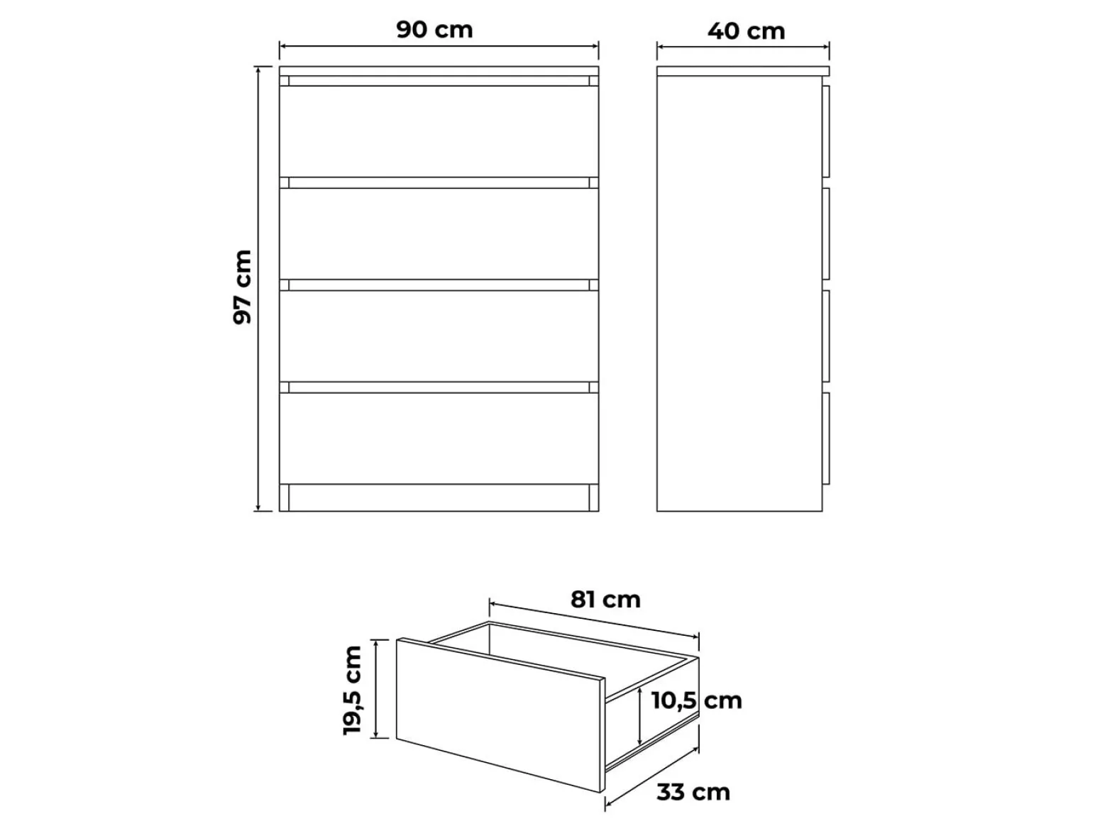 Komoda biała 90cm - 4 szuflady, nowoczesny design PL