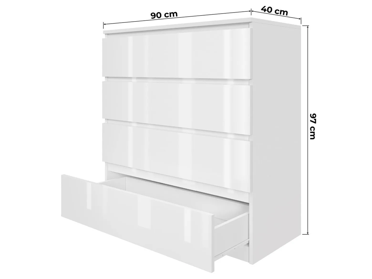 Komoda biała 90cm - 4 szuflady, nowoczesny design PL