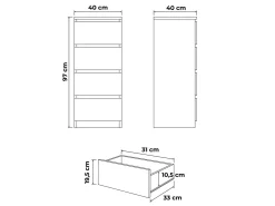 Komoda biała 40cm - 4 szuflady, nowoczesny design PL