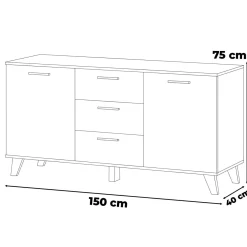Komoda biała skandynawska olivier 150cm szafka 3 szuflady