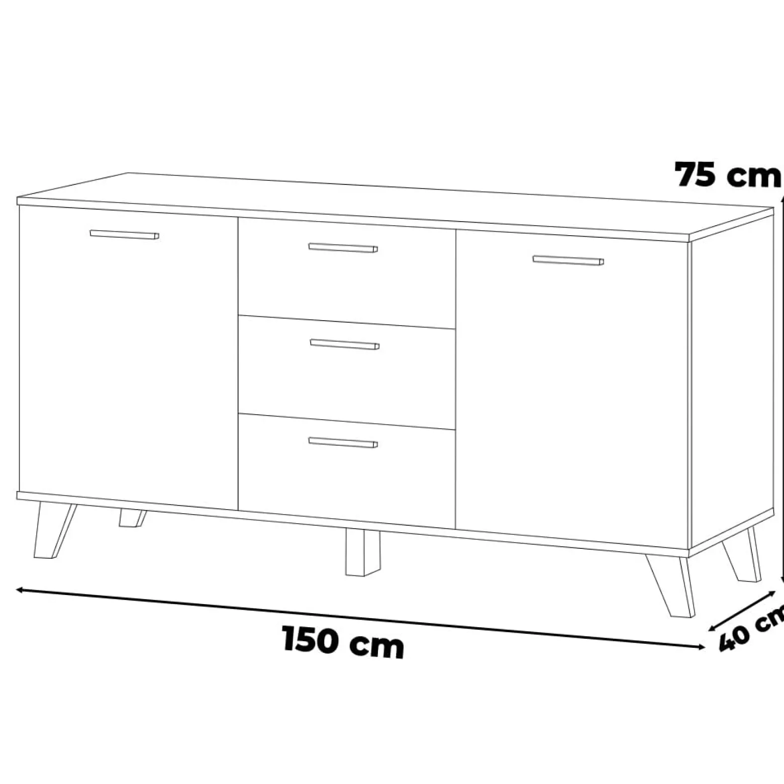 Komoda biała skandynawska olivier 150cm szafka 3 szuflady
