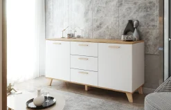 Komoda biała skandynawska olivier 150cm szafka 3 szuflady