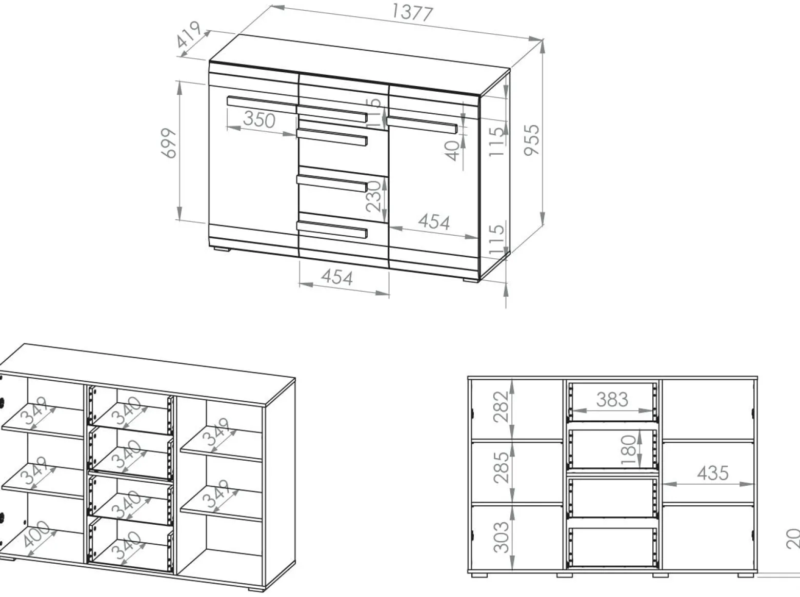 Komoda BIANKA 2D4S 138 sosna śnieżna/szara