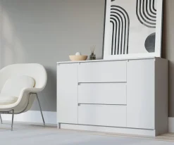 Komoda, Biały Matowy, 120 x 39 x 78 cm, 2 drzwi, 3 szuflady