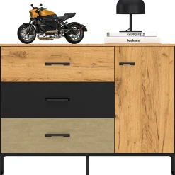 Komoda BLINT 06 dąb craft złoty / czarny / stal premium