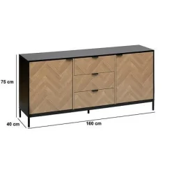 Komoda Chevrons z efektem drewna 3 szuflady i 2 szafki