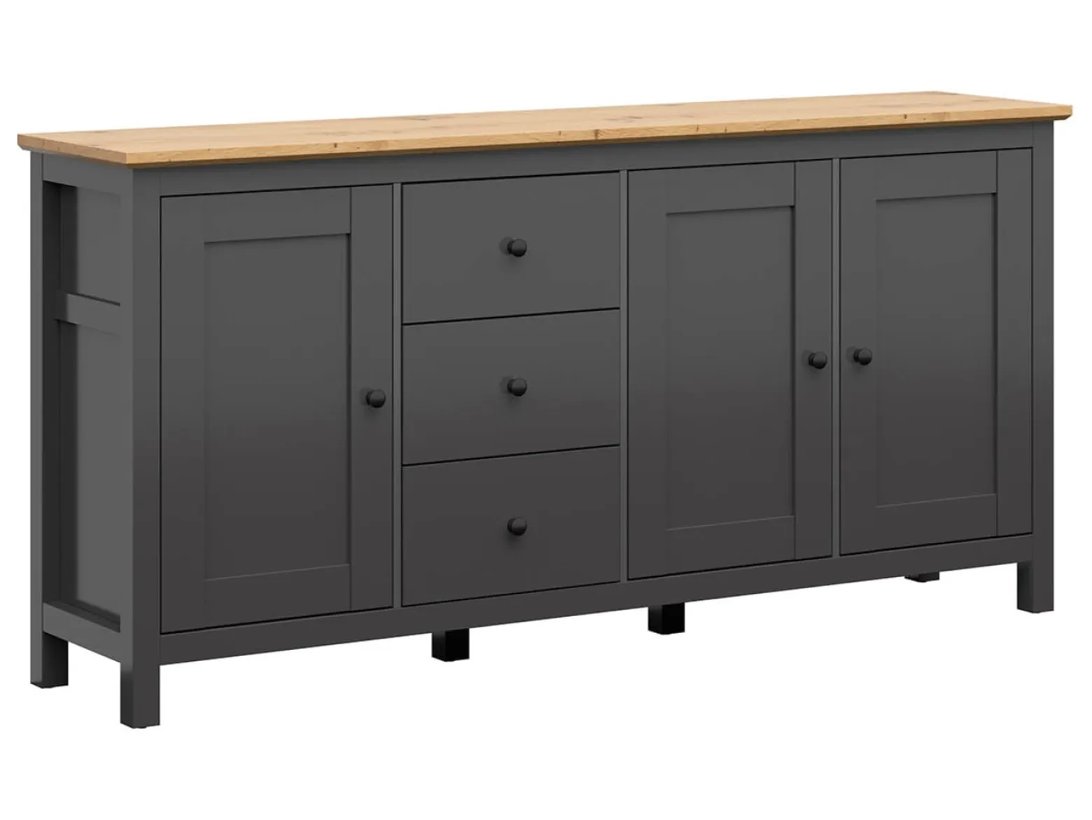 Komoda Claudio 199 cm z 3 drzwiami i 3 szufladami grafit/dąb artisan