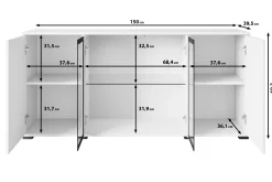 Komoda 150 cm do salonu witryna ze szkłem, szuflady, połki, czarny mat