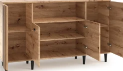 Komoda 160 cm na nóżkach do salonu LERON czterodrzwiowa dąb artisan