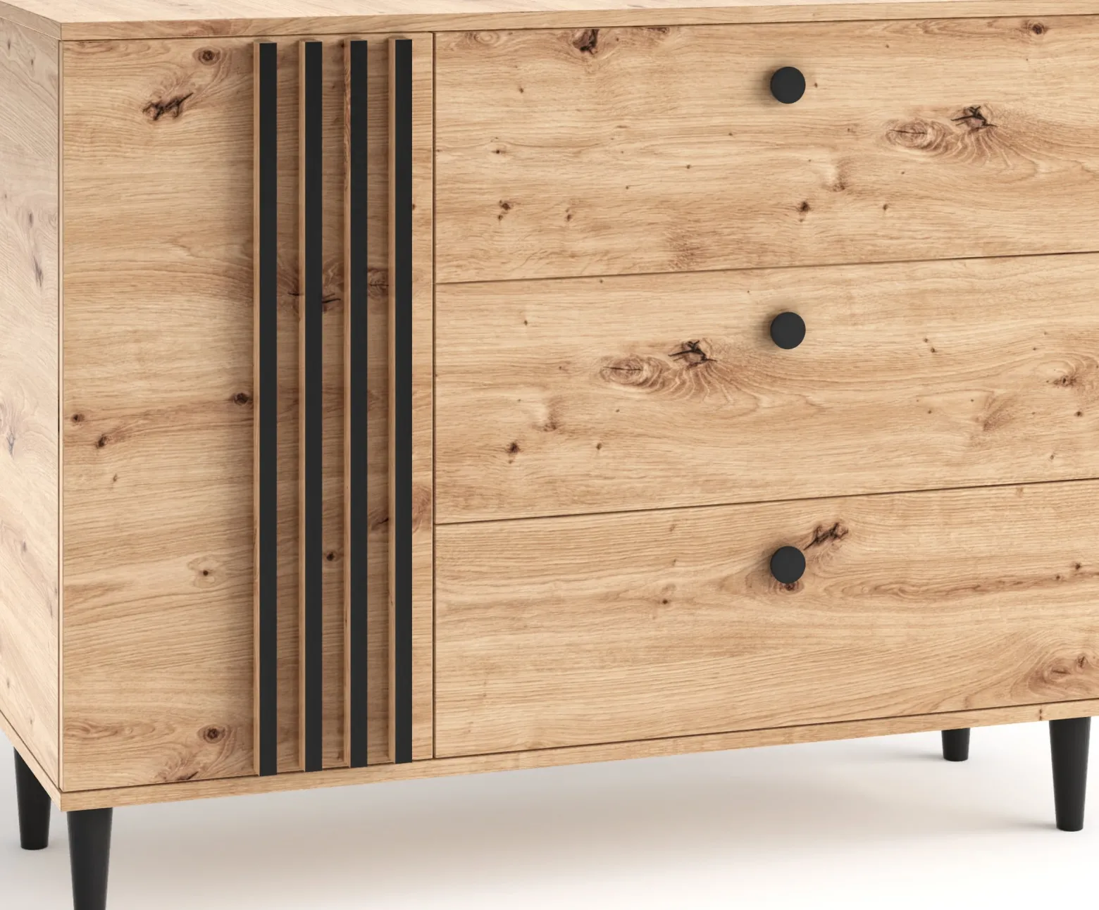 Komoda 120 cm na nóżkach z szufladami do salonu LERON dąb artisan