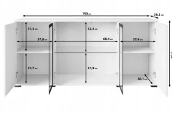 Komoda 150 cm, nowoczesna witryna ze szkłem i szuflady wotan mat z LED