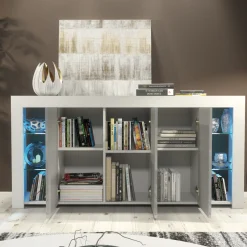 Komoda 164cm RTV ONE FURNITURE - Biały Laminat & Szare Drzwi