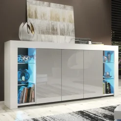 Komoda 164cm RTV ONE FURNITURE - Biały Laminat & Szare Drzwi