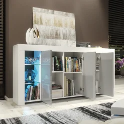 Komoda 164cm RTV ONE FURNITURE - Biały Laminat & Szare Drzwi