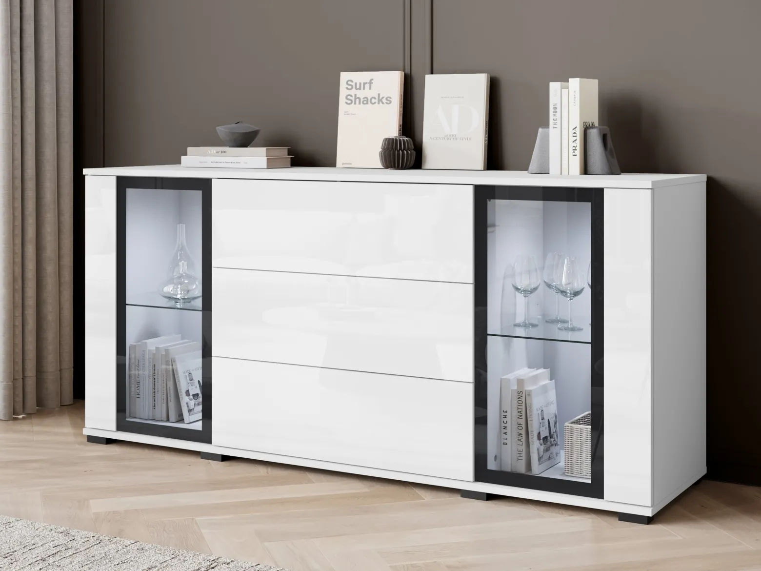 Komoda 150 cm z szufladami CAVIO biały połysk