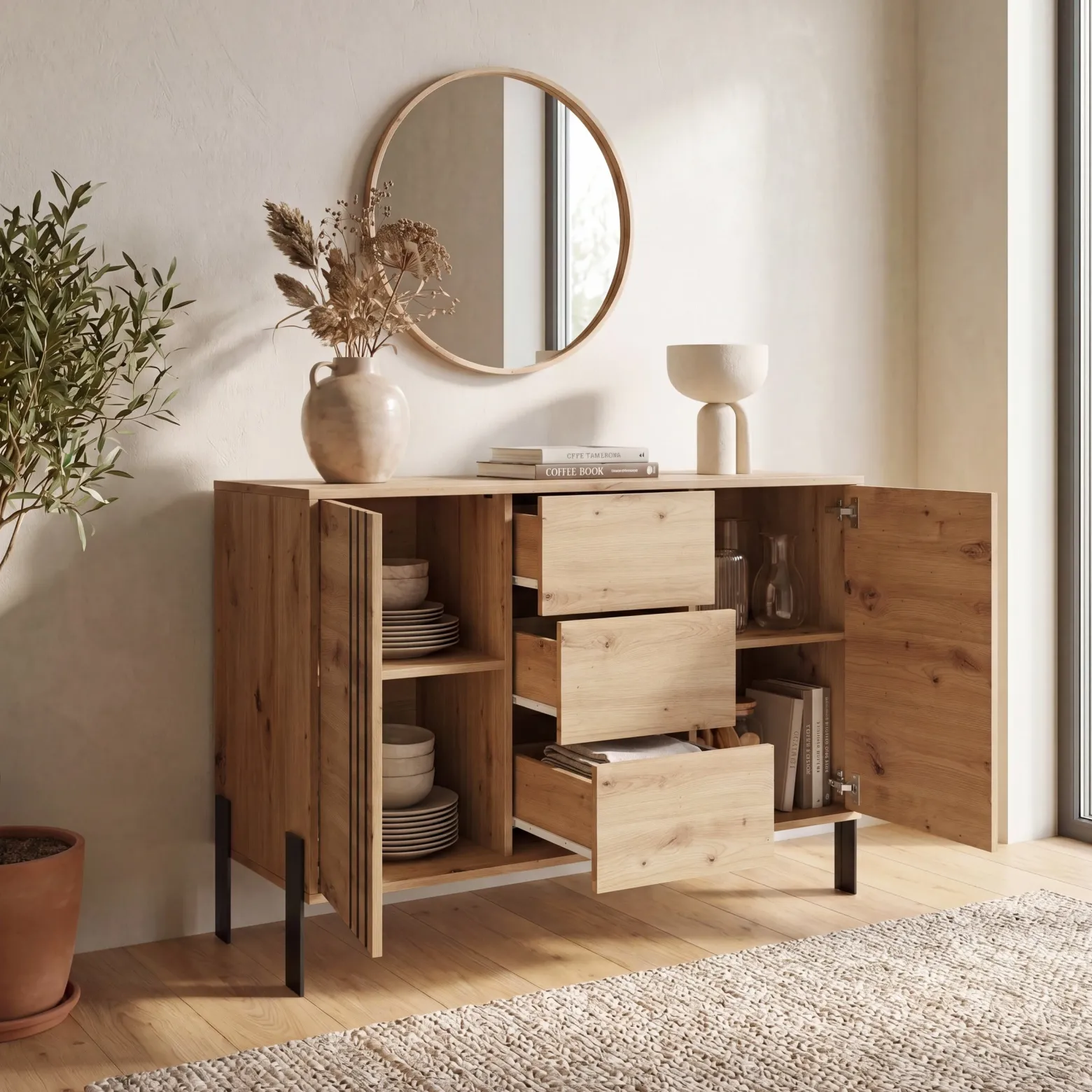 Komoda 120 cm z szufladami do salonu NUVIO dąb artisan