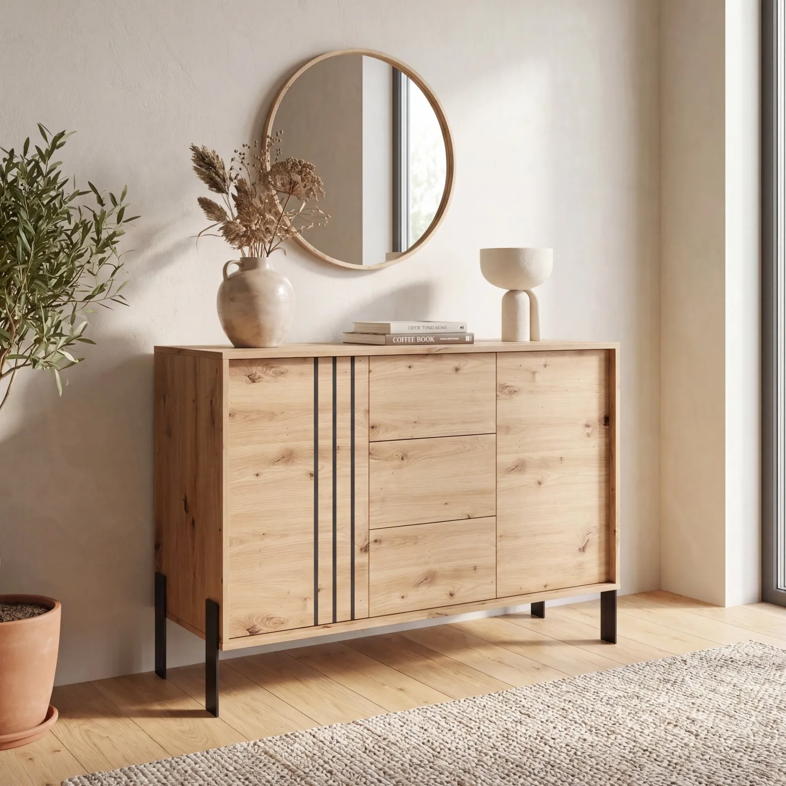 Komoda 120 cm z szufladami do salonu NUVIO dąb artisan