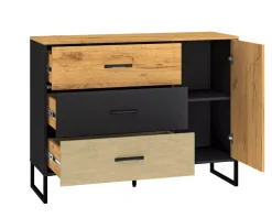 Komoda COLIN 06 1D3S 120 dąb złoty craft/czarna