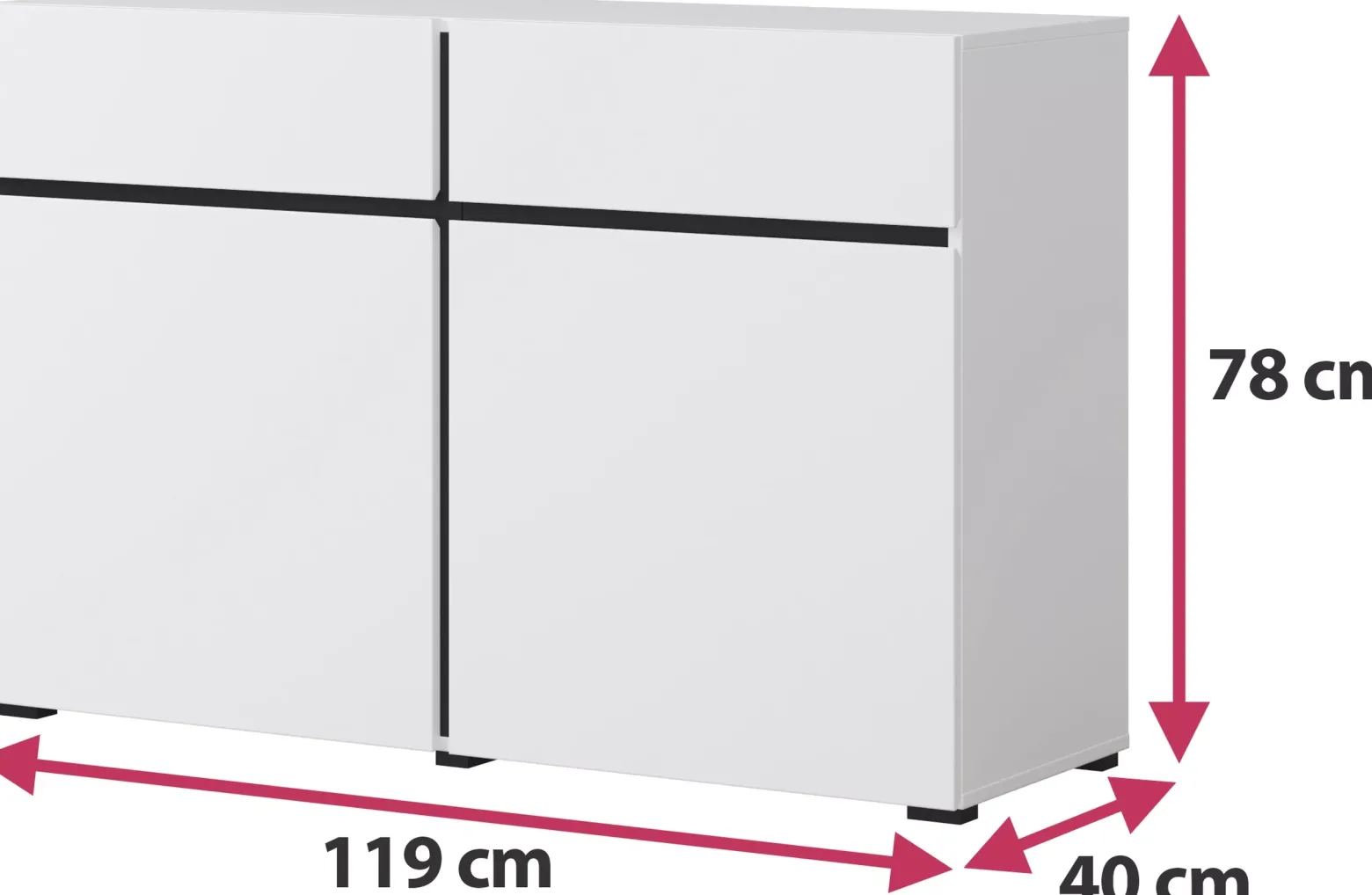 Komoda CROSS 2D2S 119cm biała/czarna