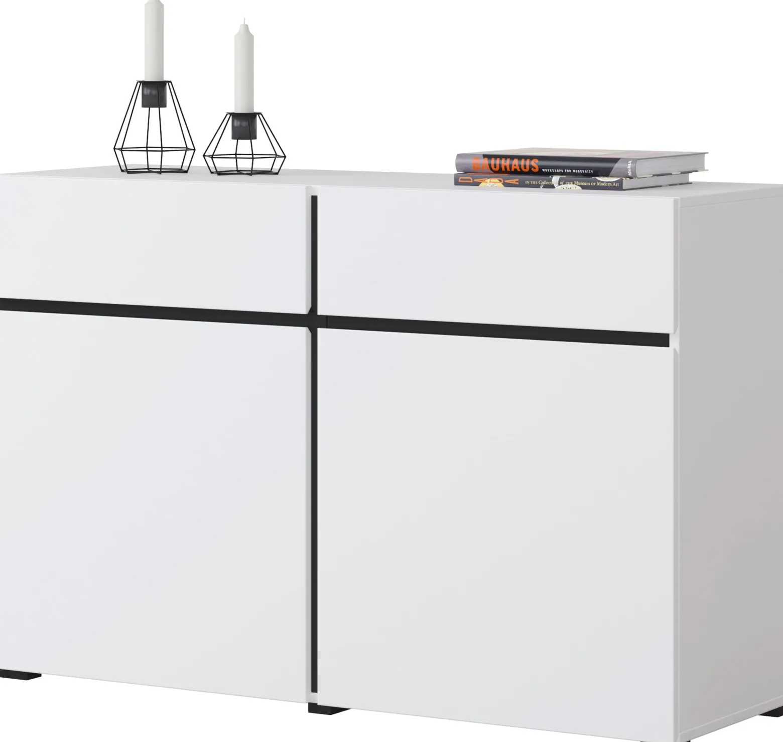Komoda CROSS 2D2S 119cm biała/czarna