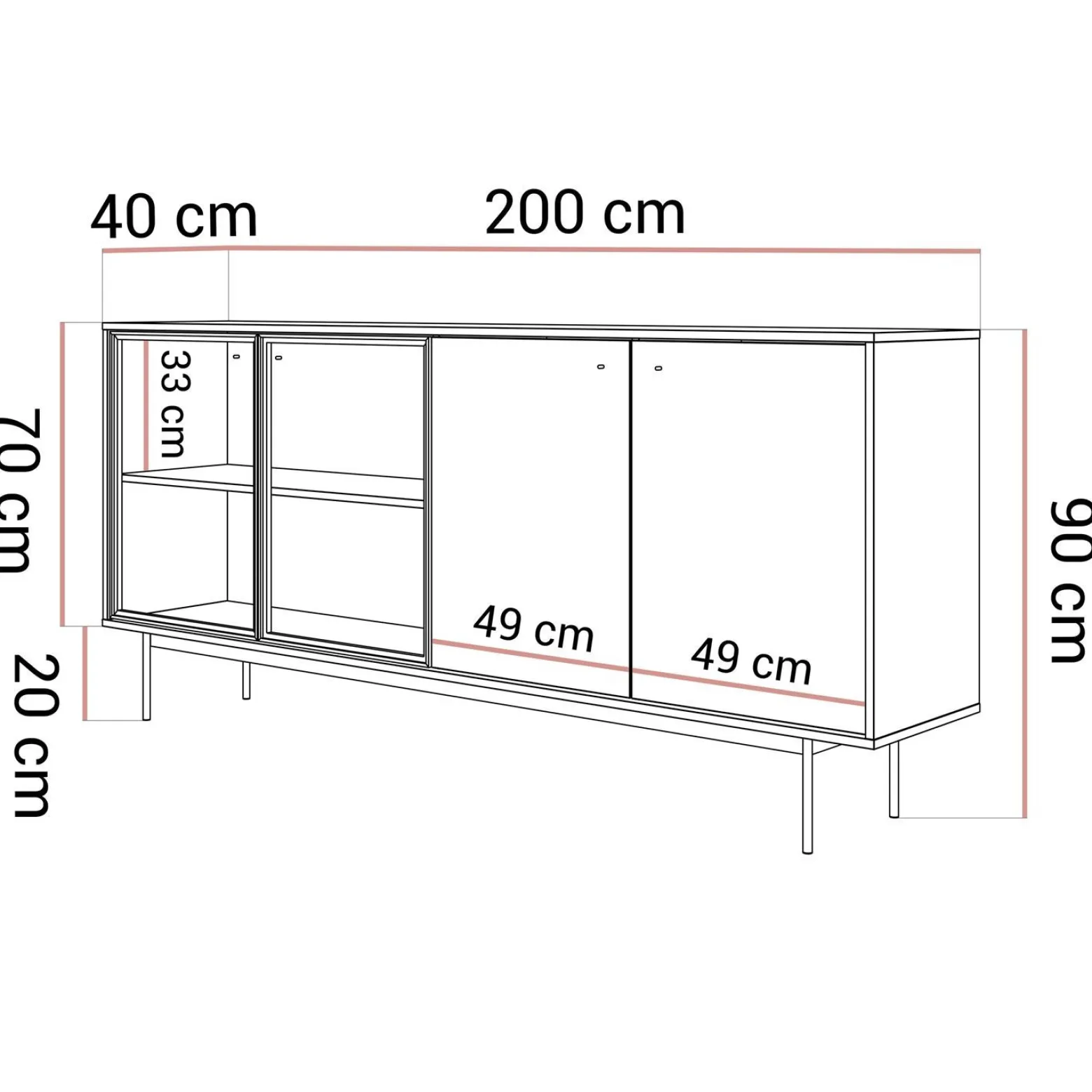 Komoda czterodrzwiowa ISA 4D z oświetleniem LED