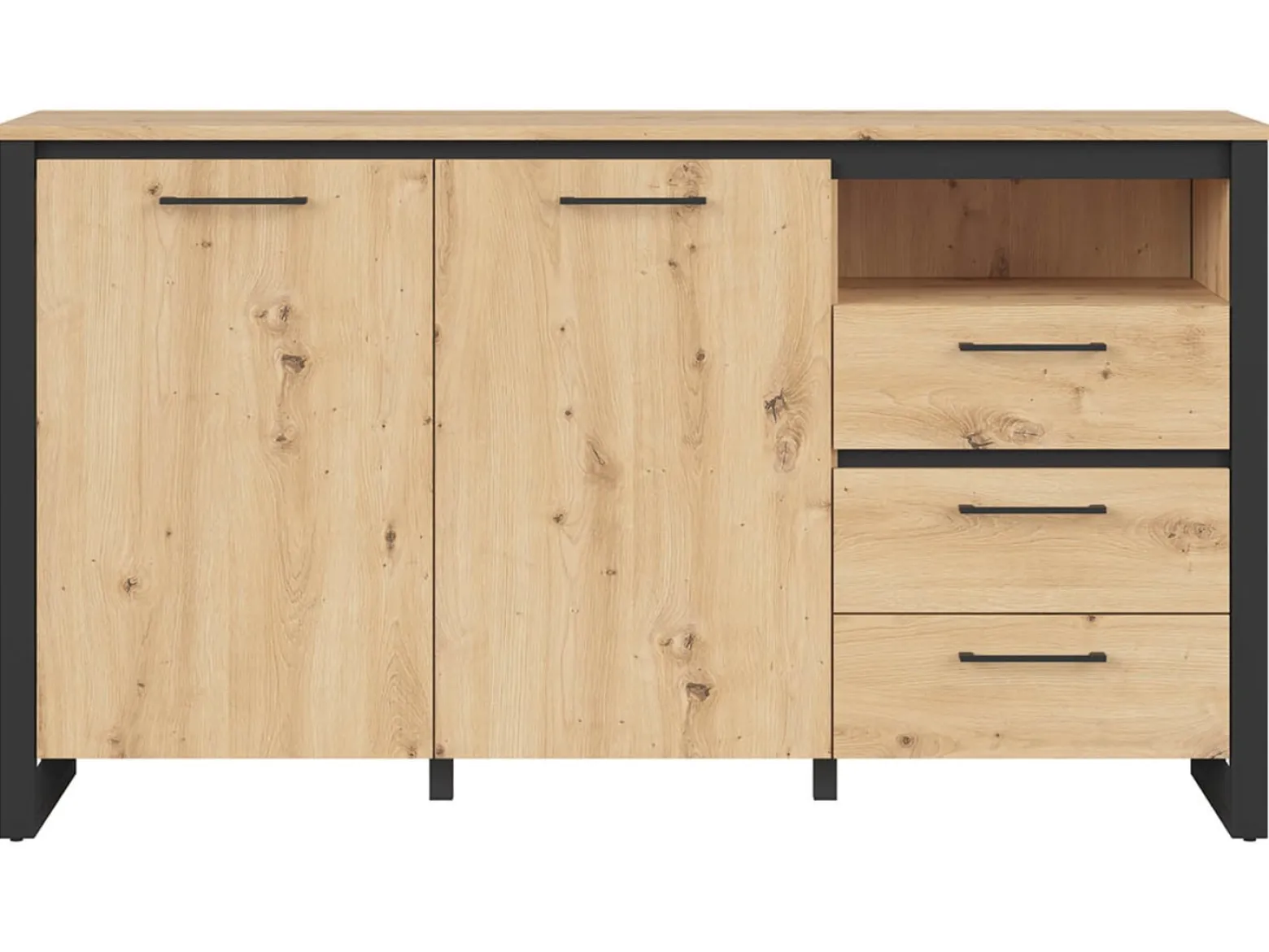 Komoda Dodson 160 cm z 2 drzwiami i 4 szufladami dąb artisan/czarny