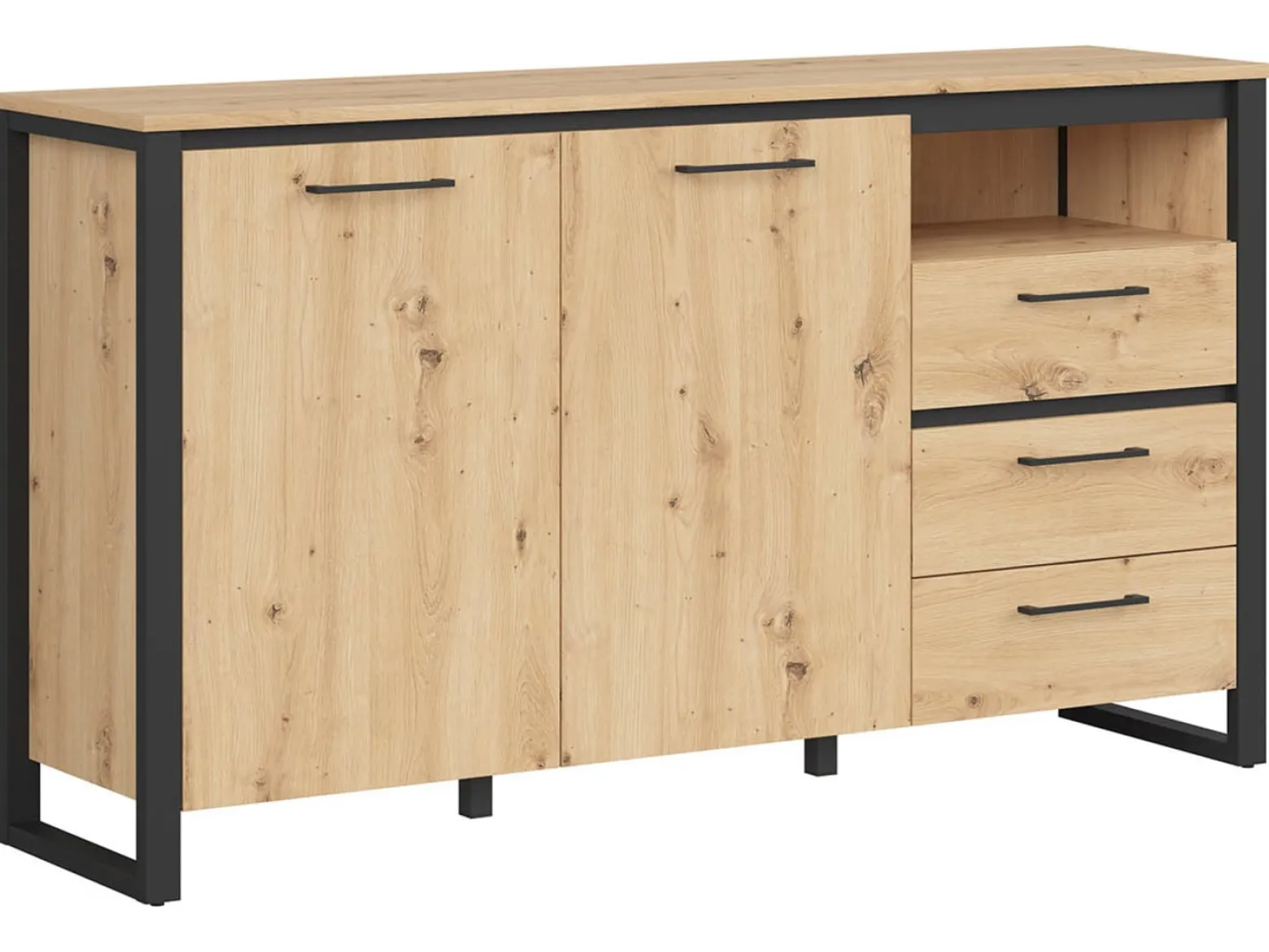 Komoda Dodson 160 cm z 2 drzwiami i 4 szufladami dąb artisan/czarny