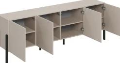 Komoda do salonu 204 cm czterodrzwiowa z półkami kaszmir