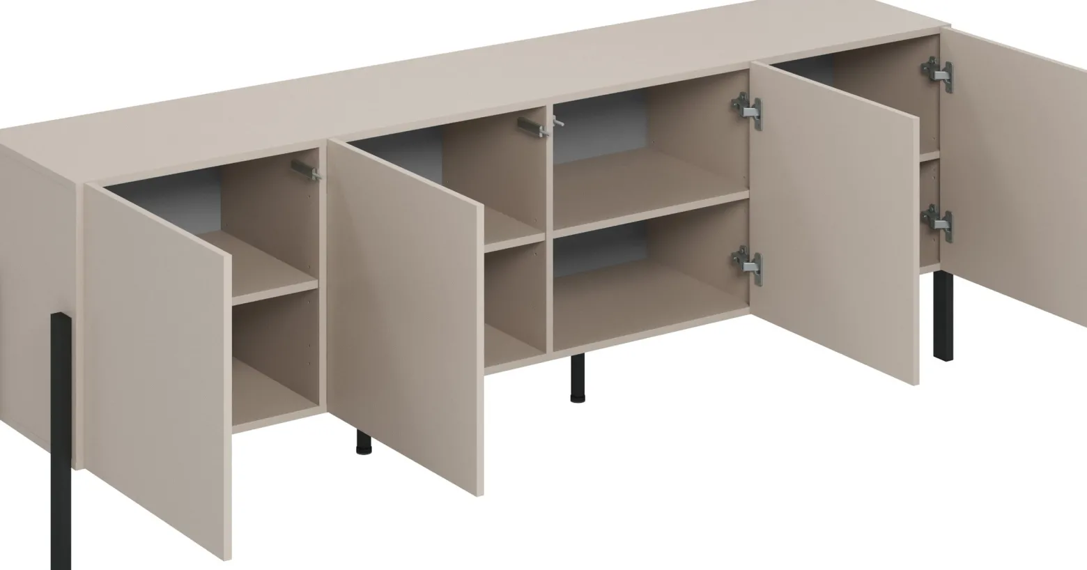 Komoda do salonu 204 cm czterodrzwiowa z półkami kaszmir