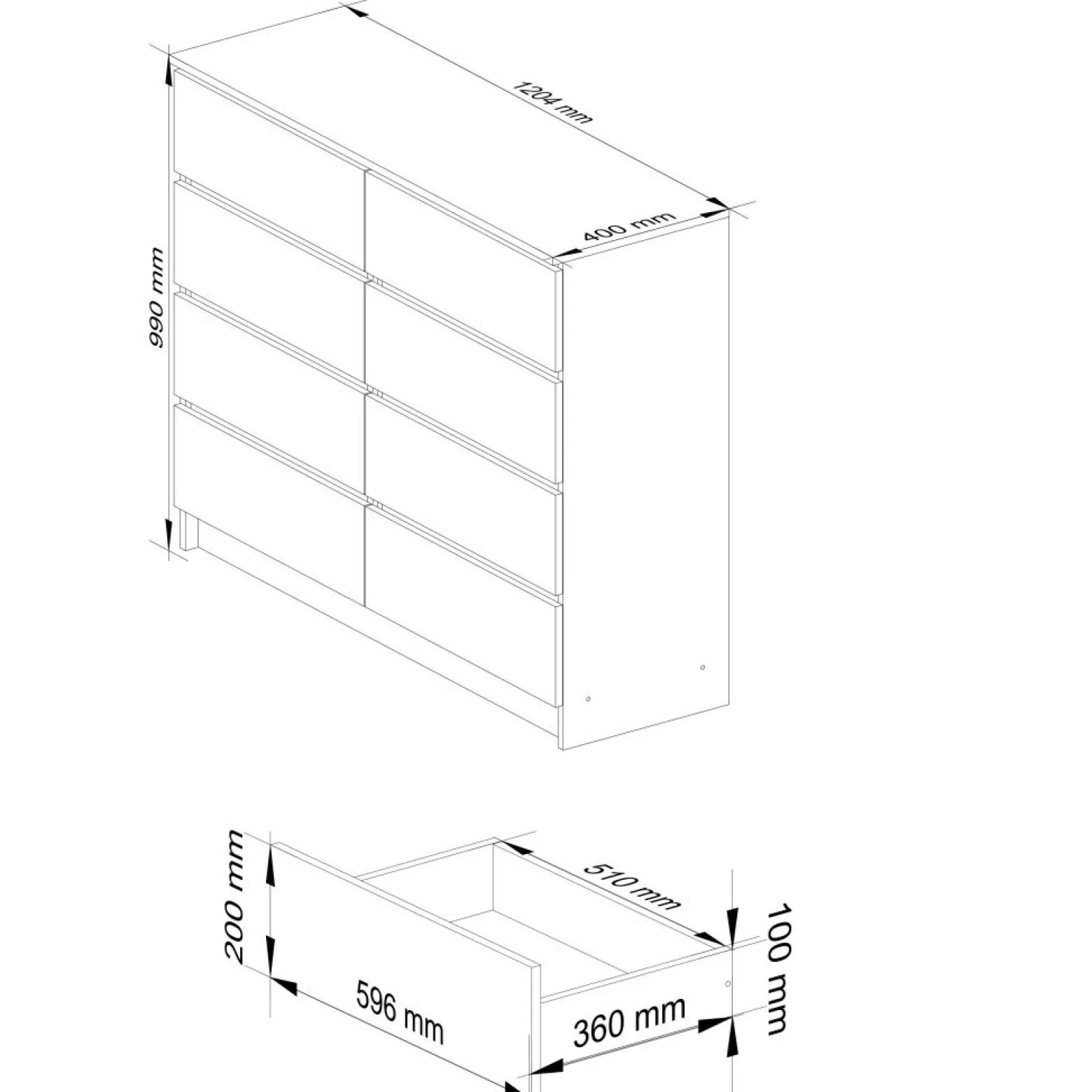 Komoda do salonu, STILO, 8 szuflad, 120cm, dąb sonoma, mat | TYLETEGOTU