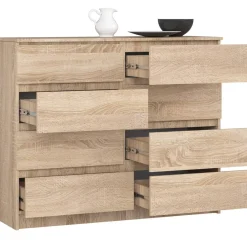Komoda do salonu, STILO, 8 szuflad, 120cm, dąb sonoma, mat | TYLETEGOTU