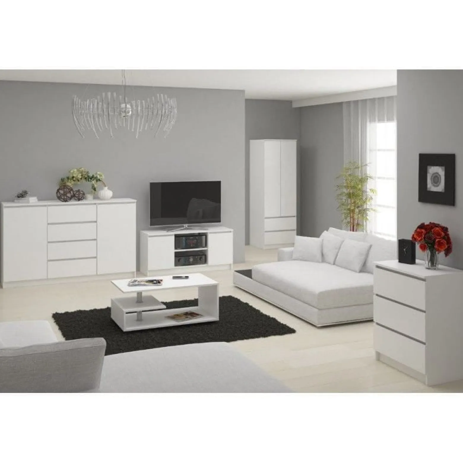 Komoda do salonu, STILO, 10 szuflad, 120x40x121 cm, biel, mat | TYLETEGOTU