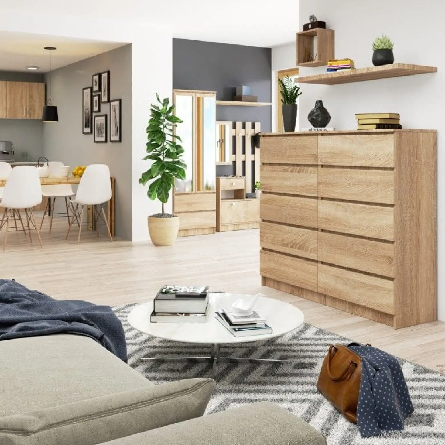 Komoda do sypialni, STILO, 10 szuflad, 140x40x121 cm, sonoma | TYLETEGOTU