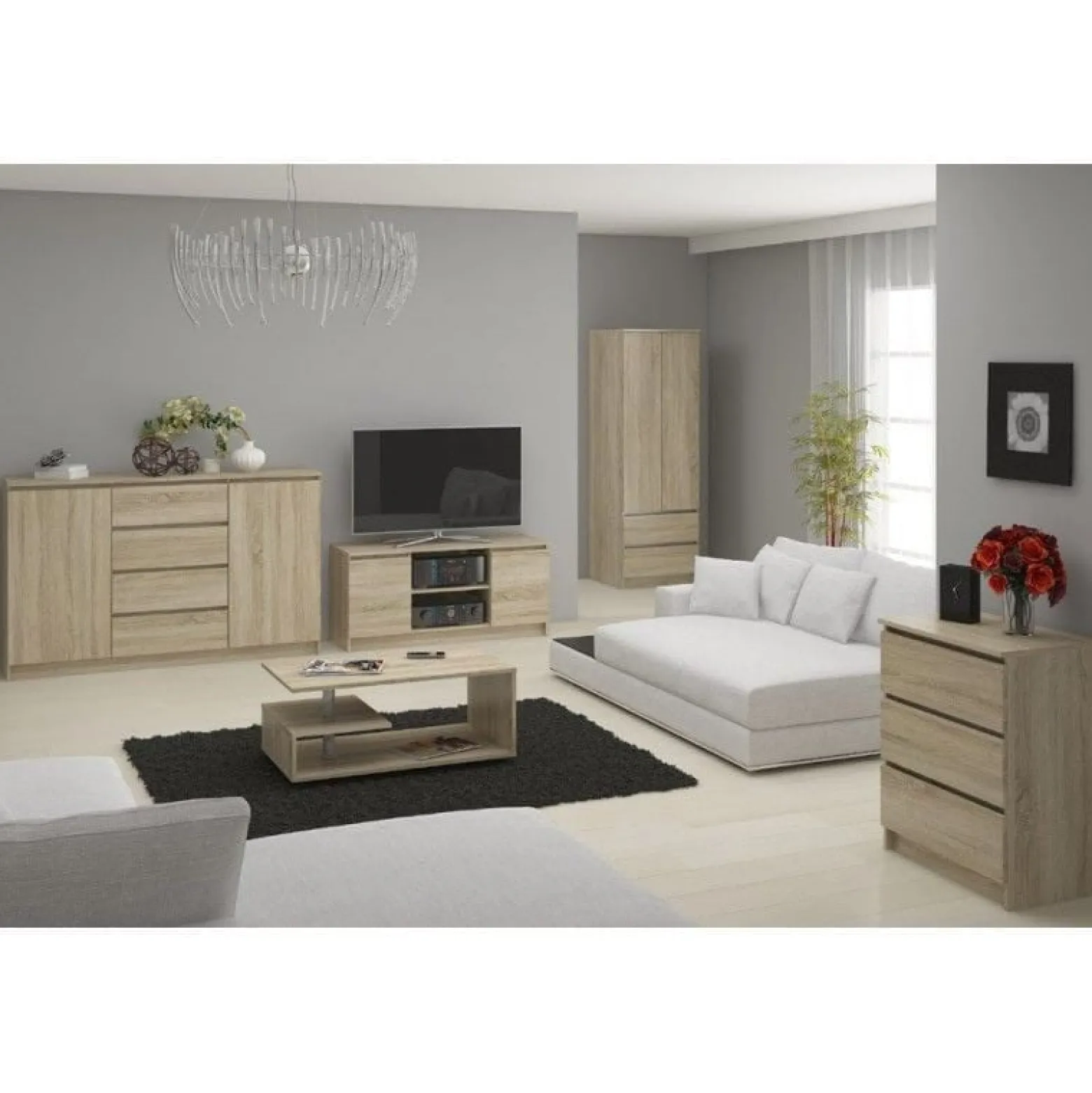 Komoda do sypialni, STILO, 10 szuflad, 140x40x121 cm, sonoma | TYLETEGOTU