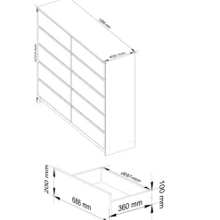 Komoda do sypialni, STILO, 10 szuflad, 140x40x121 cm, sonoma | TYLETEGOTU