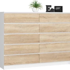 Komoda do sypialni, 10 szuflad, STILO, 160cm, biel, sonoma | TYLETEGOTU