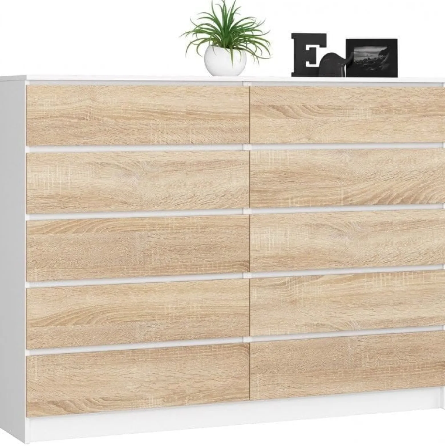 Komoda do sypialni, 10 szuflad, STILO, 160cm, biel, sonoma | TYLETEGOTU