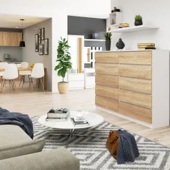 Komoda do sypialni, 10 szuflad, STILO, 160cm, biel, sonoma | TYLETEGOTU