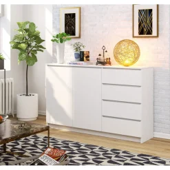 Komoda do sypialni, 4 szuflady, PLENO, 160x40x99 cm, biel, mat | TYLETEGOTU