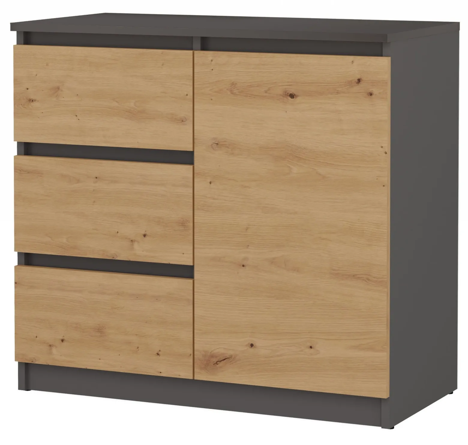 Komoda 1D3S szafka blat antracyt 3 szuflady dąb artisan