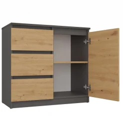 Komoda 1D3S szafka blat antracyt 3 szuflady dąb artisan