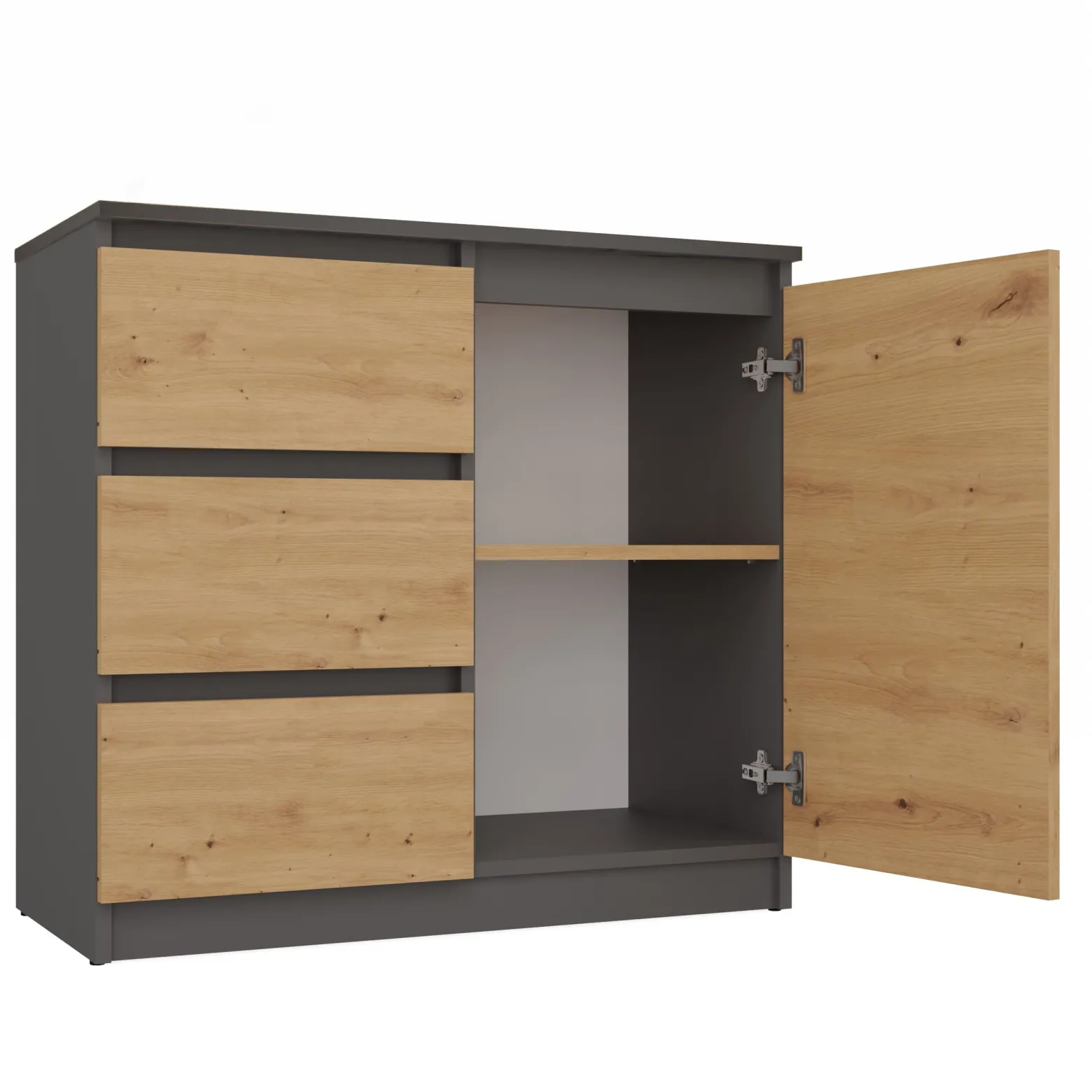 Komoda 1D3S szafka blat antracyt 3 szuflady dąb artisan