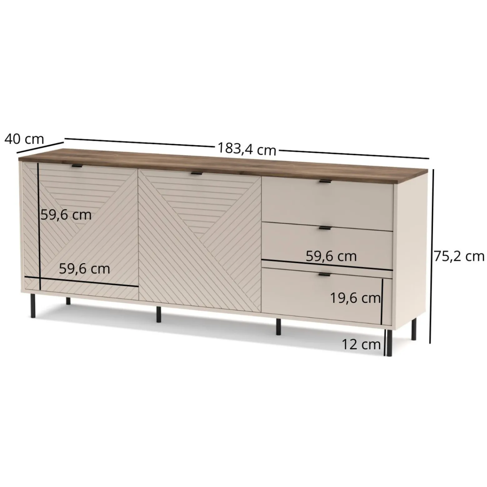 Komoda Dwudrzwiowa BLUSH 183,4 cm Kaszmir/ Dąb castello
