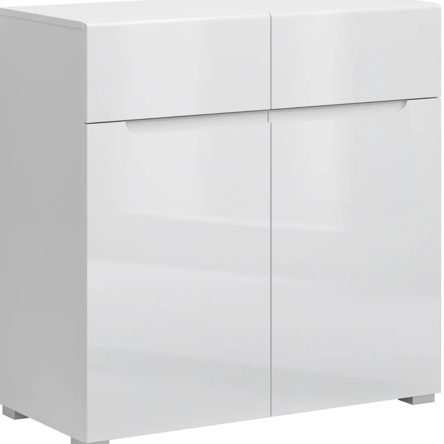Komoda Dwudrzwiowa z Szufladami MIST 90 cm Biały połysk
