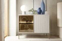 Komoda dwudrzwiowa z witryną SORENTO 104 cm kaszmir oświetlenie