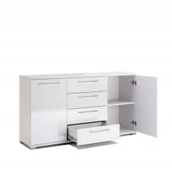 KOMODA Flory 150 cm 4 SZUFLADY i 2 SZAFKI biały połysk