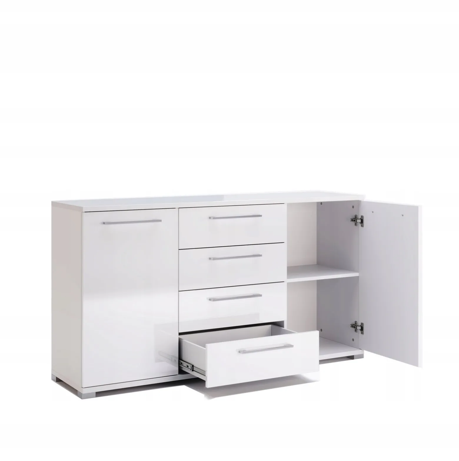 KOMODA Flory 150 cm 4 SZUFLADY i 2 SZAFKI biały połysk