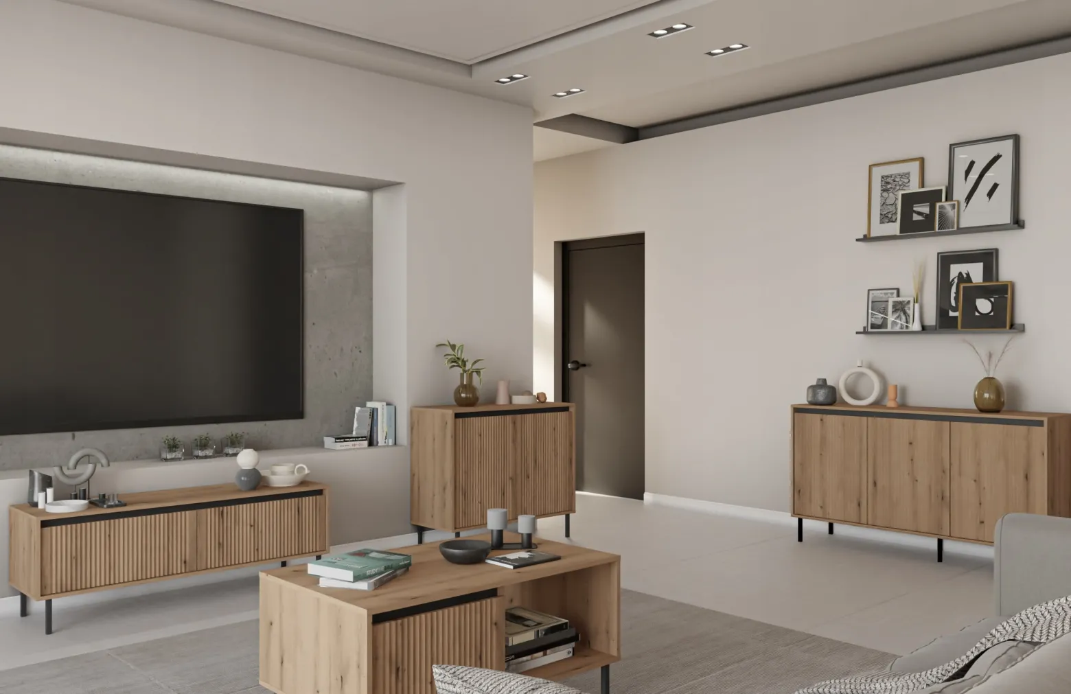 KOMODA GLAMOUR 100 cm RYFLE Nóżki METAL 2D DĄB EVOKE OSAKA