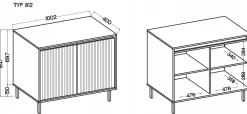 KOMODA GLAMOUR 100 cm RYFLE Nóżki METAL 2D DĄB EVOKE OSAKA