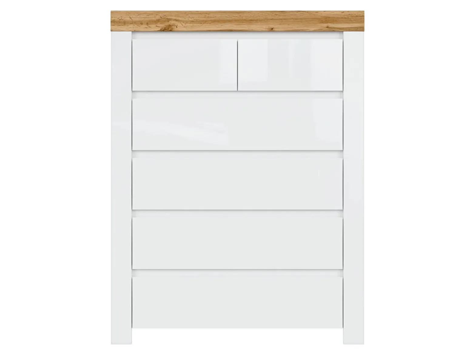Komoda Holten 99 cm z 6 szufladami biały/dąb wotan/biały połysk